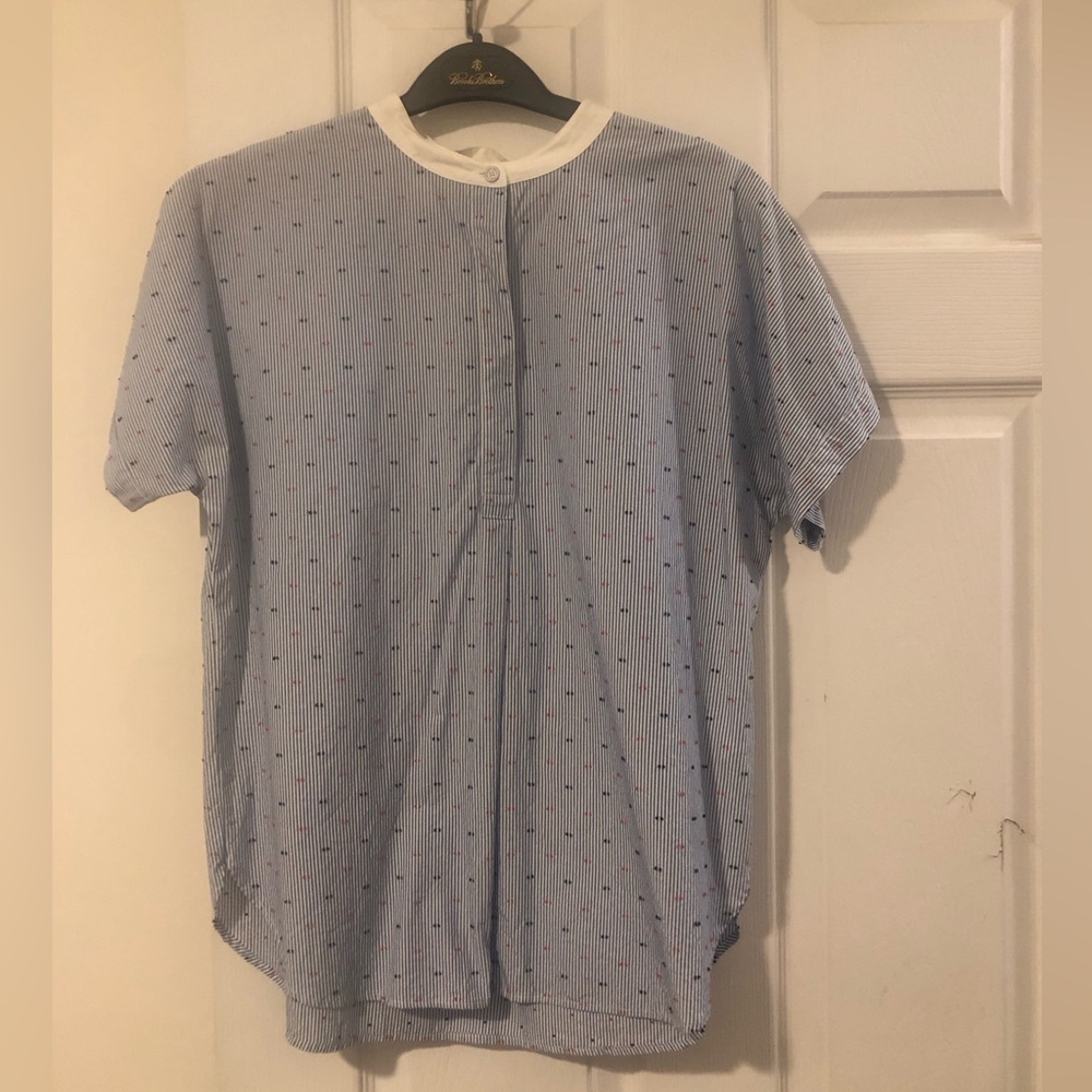 Brook Brothers Pok Dot Stripped Broad Stand Collar Shirt For Women